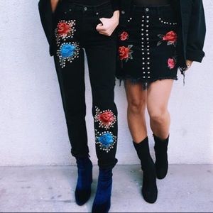 Carmar Rose embroidered and studded denim
